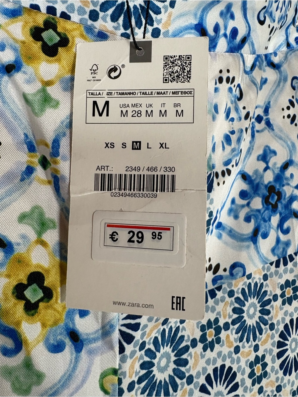 Zara White and Blue Tile-Print Wide Leg Pants - Picture 5 of 8